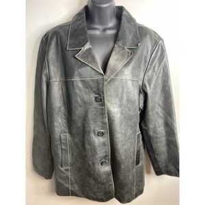 Vintage Mossimo Genuine Leather Jacket Womens 24W Black Button Up Lined Coat